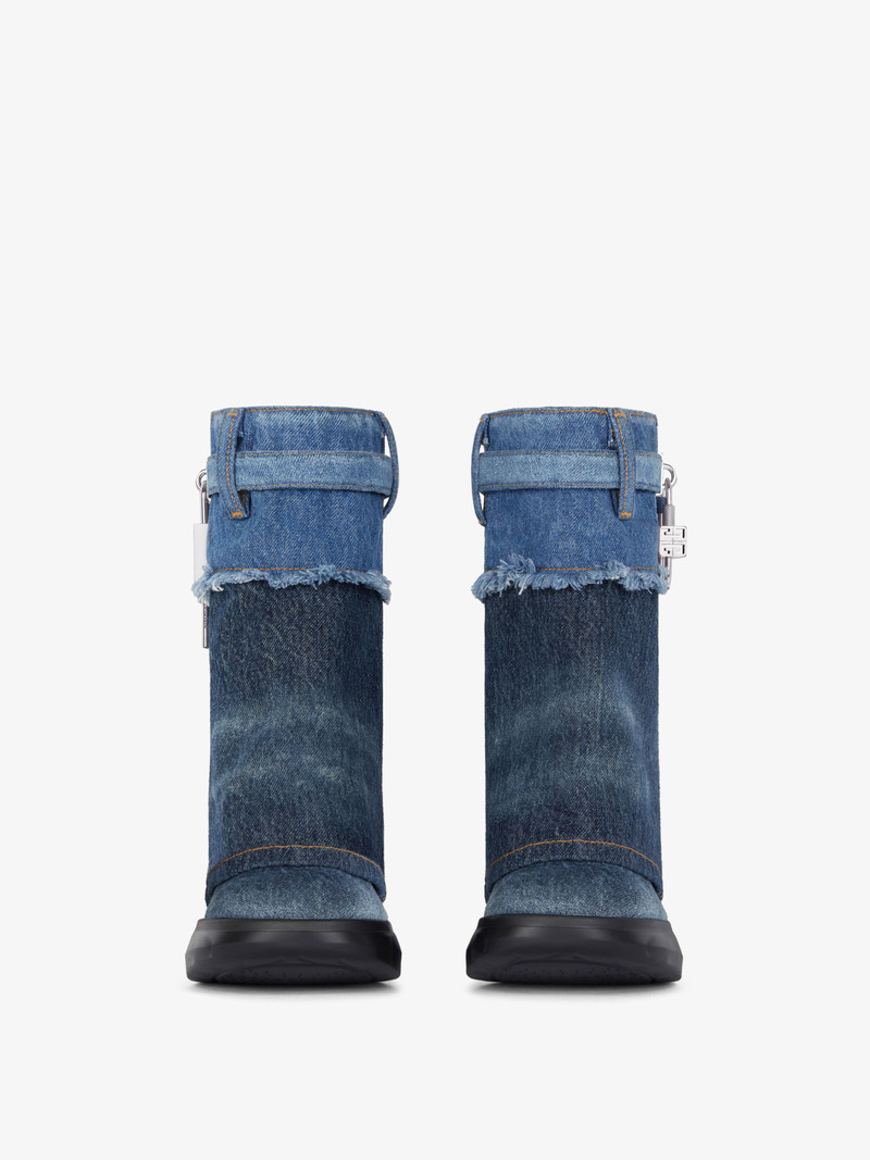 Givenchy SHARK LOCK BIKER ANKLE BOOTS IN BICOLOR WASHED DENIM outlook