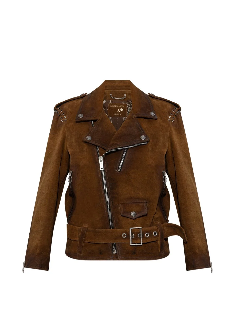 eyelet belted leather jacket - 1