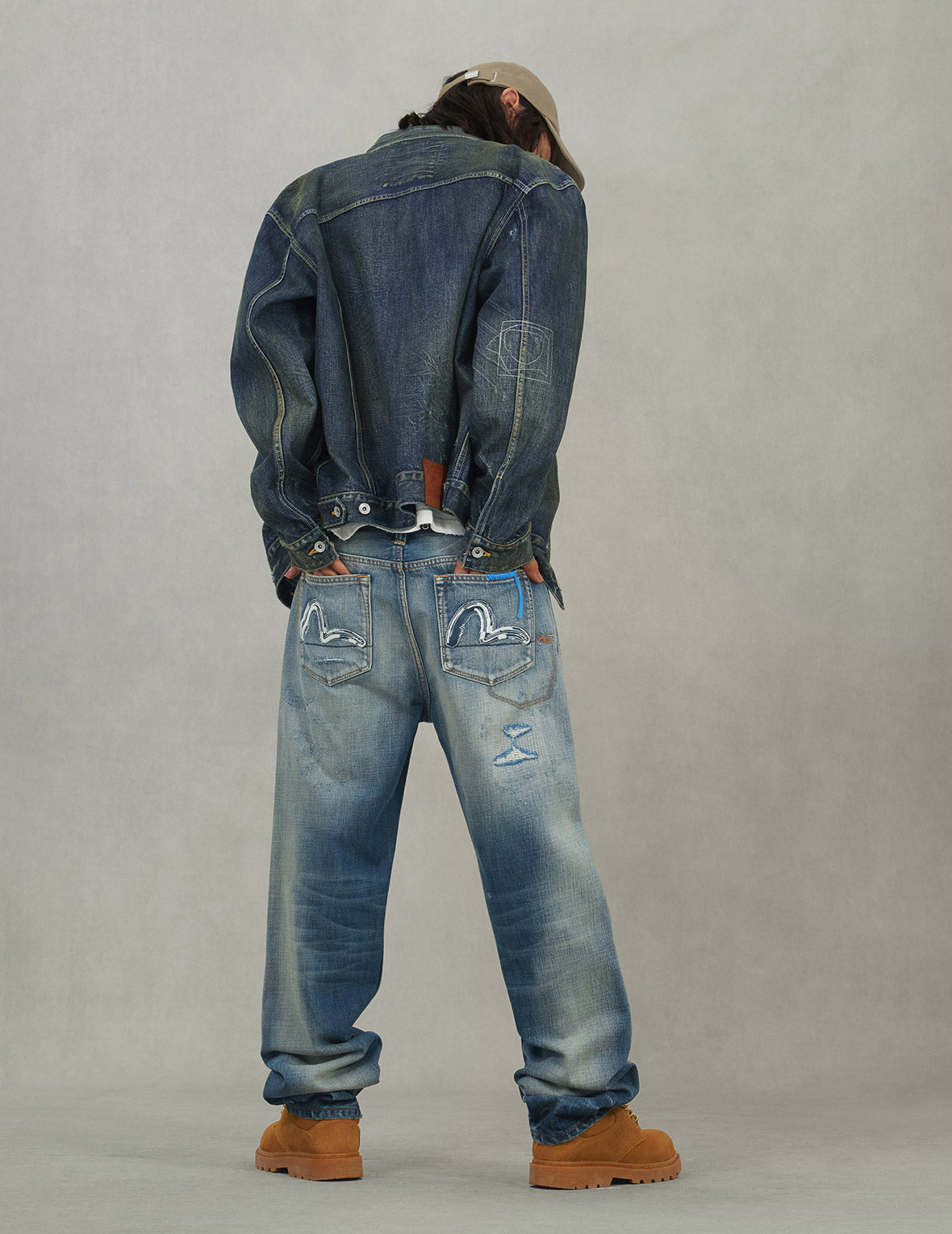 Washed Seagull Embroidery Relax Fit Denim Jacket - 6