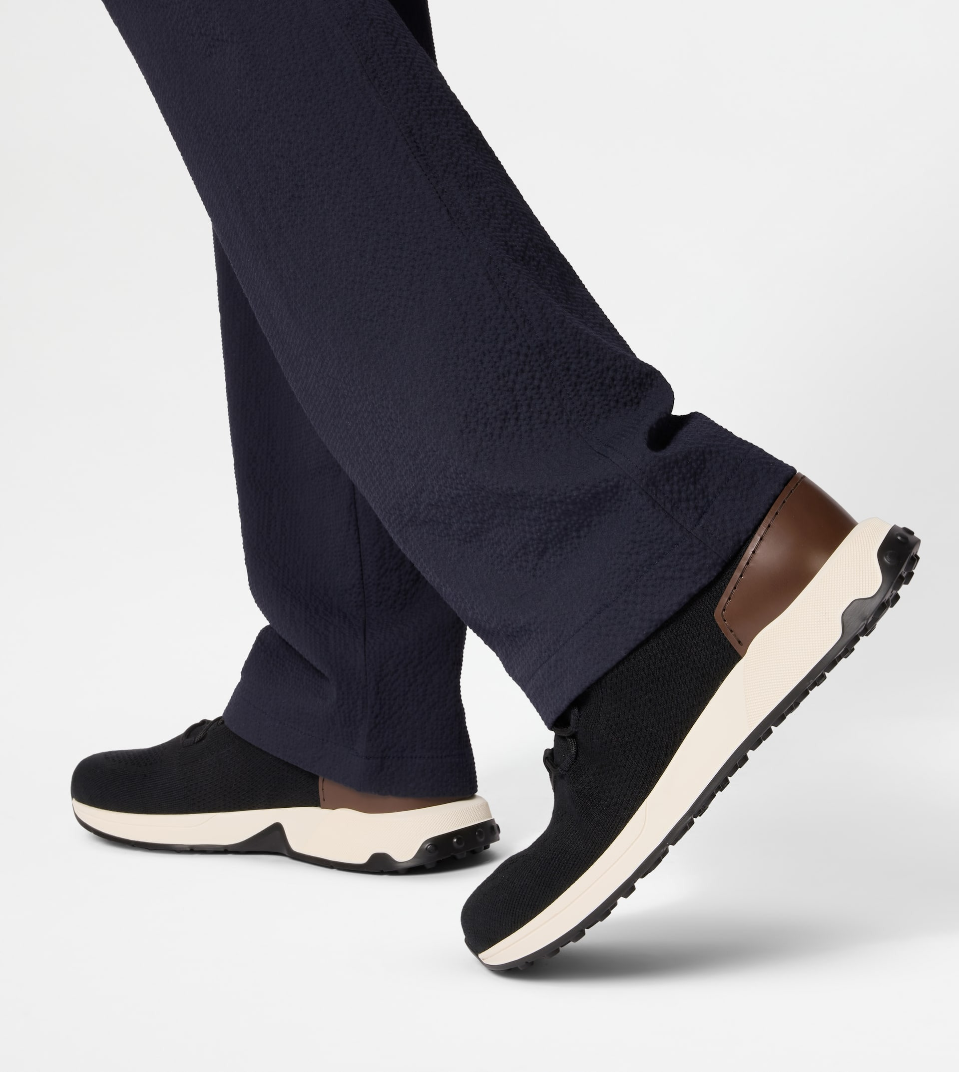 SOCK SNEAKERS IN TECHNICAL FABRIC AND LEATHER - BLACK, BROWN - 6