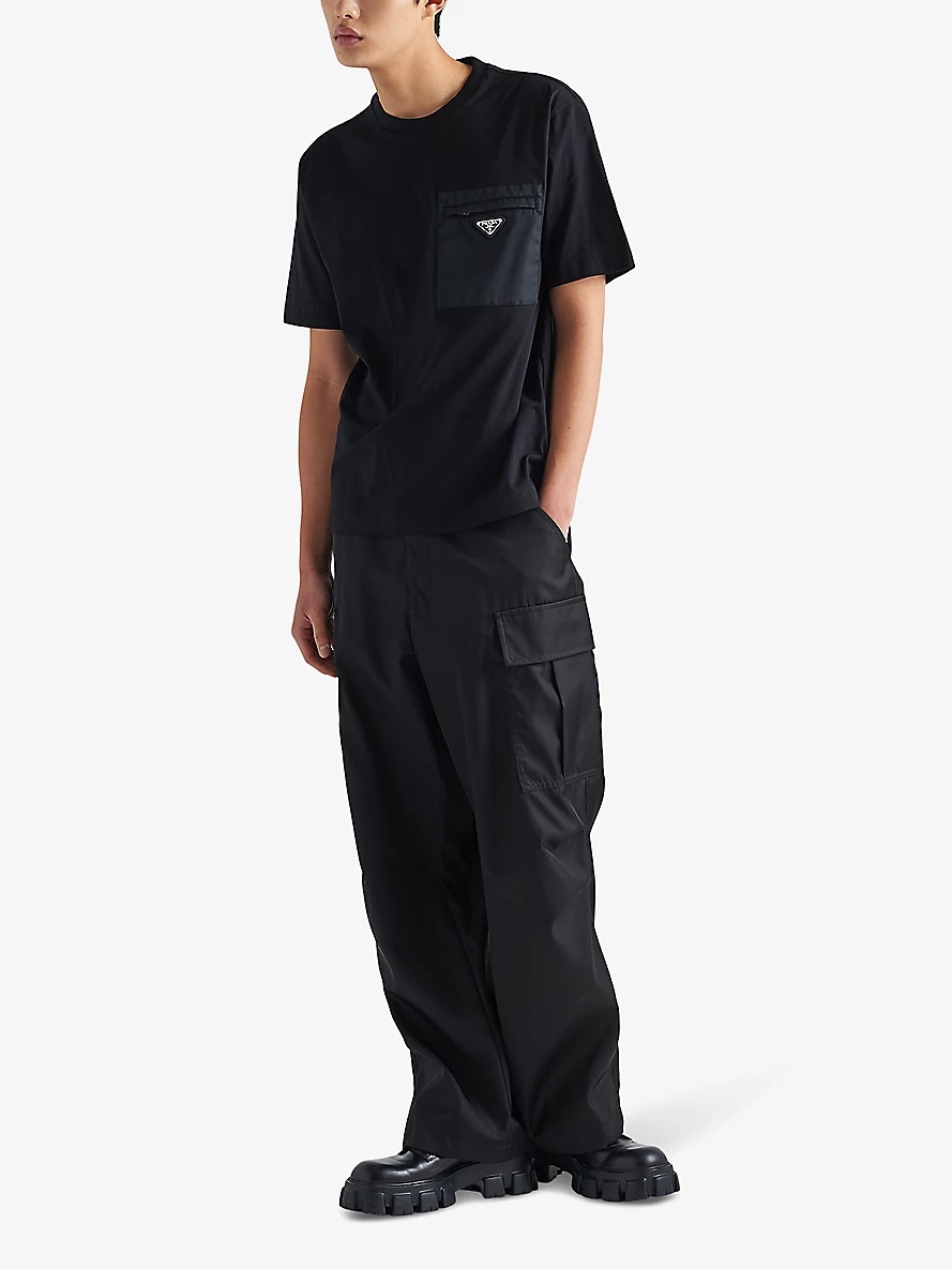 Re-Nylon brand-plaque cotton and recycled-nylon T-shirt - 2