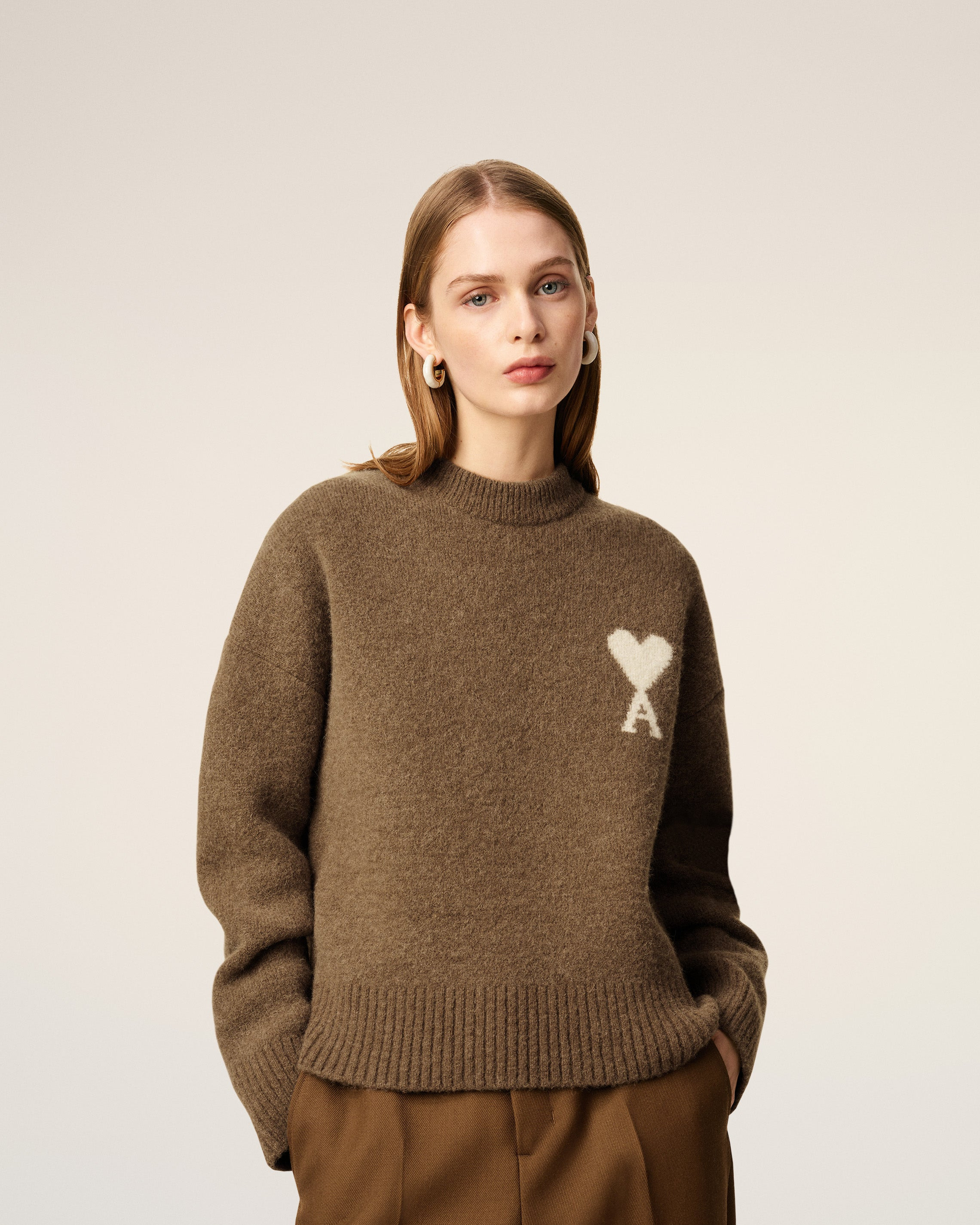 BROWN ALPACA AMI DE COEUR CREWNECK SWEATER - 3