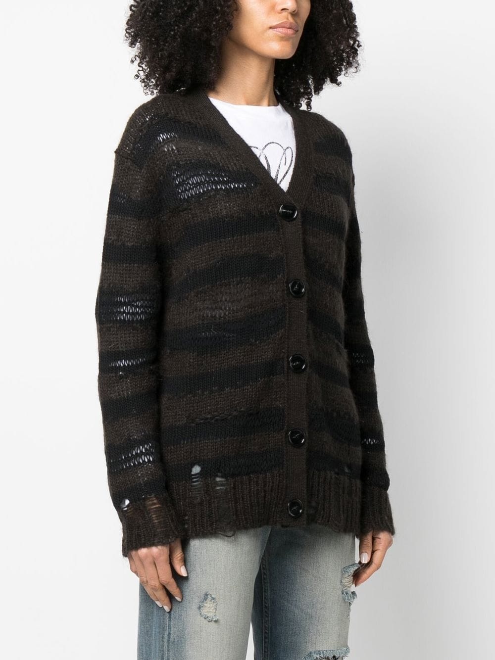 distressed stripe-print cardigan - 3