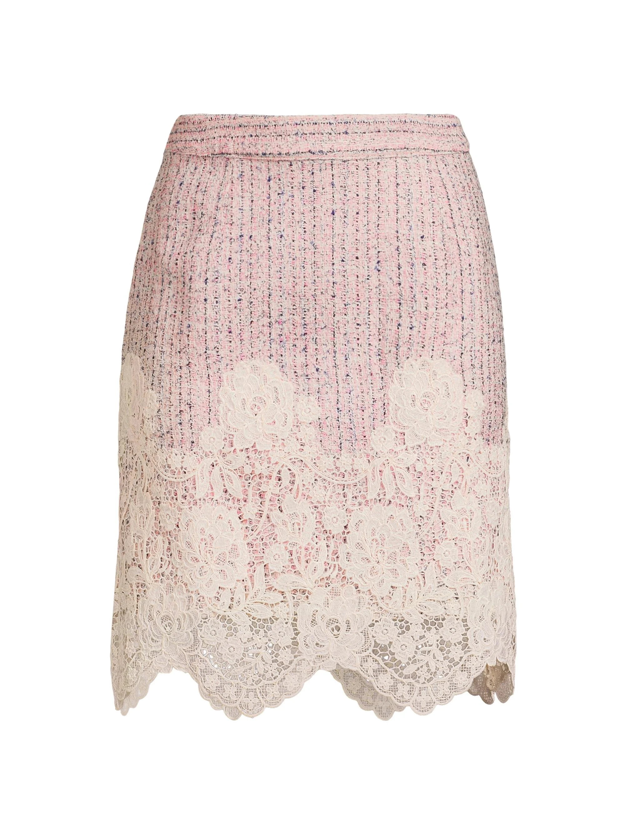 Women's Bettany Lace-Appliqué Scalloped Bouclé Miniskirt - Pink Bliss Blushing Boucle - 1
