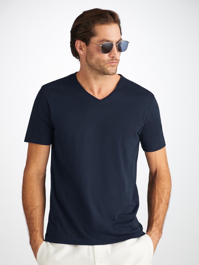 Men's V-Neck T-Shirt Riley Pima Cotton Navy - 2