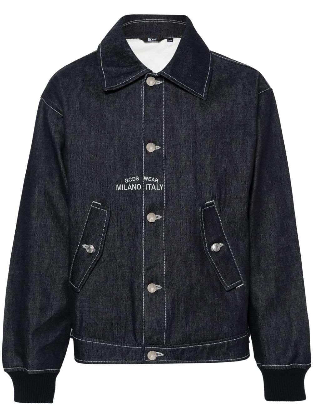 embroidered-logo denim bomber jacket - 1