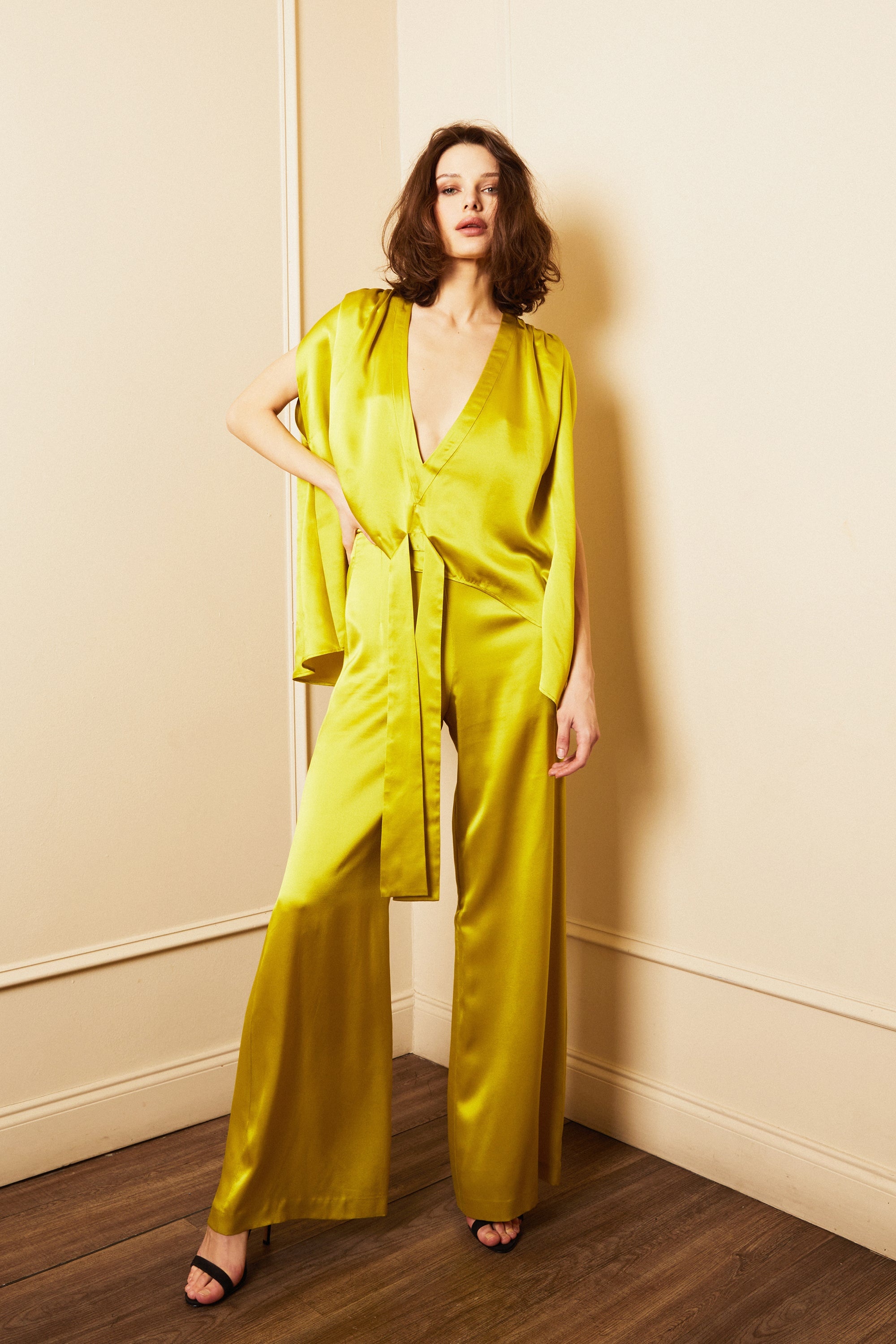 Silk Charmeuse Wide Leg Pant - 2