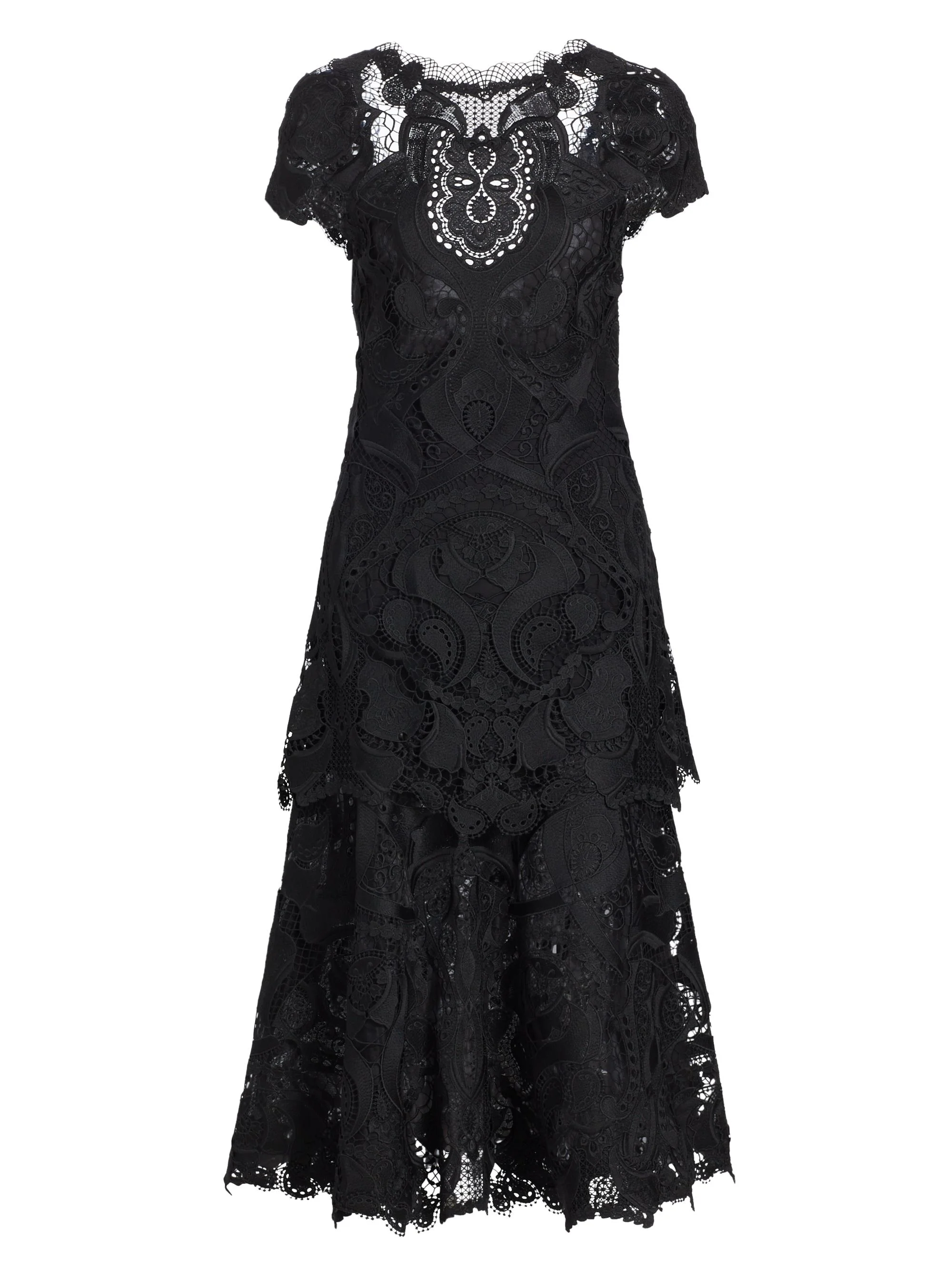 Women's Laura Cap-Sleeve Lace Midi-Dress - Black - 1