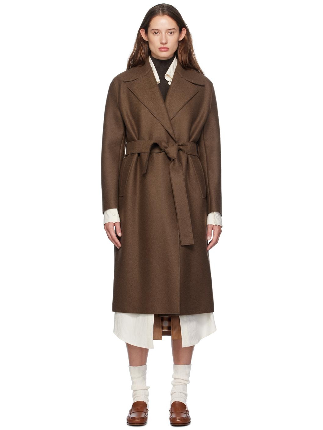Brown Belted Long Coat - 1