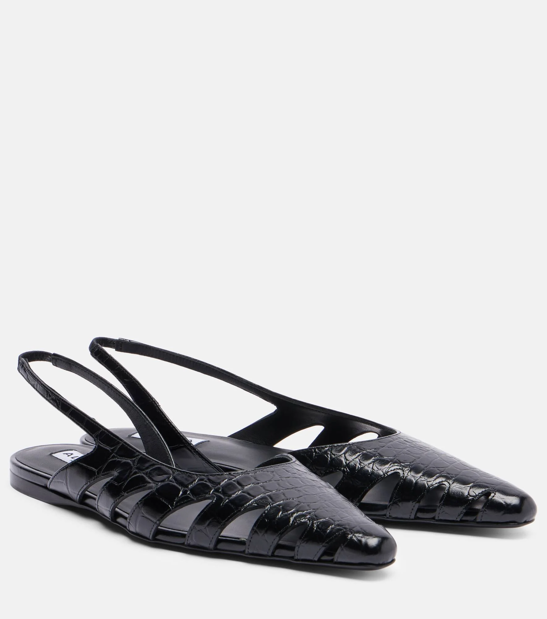 Croc-effect leather slingback flats - 1