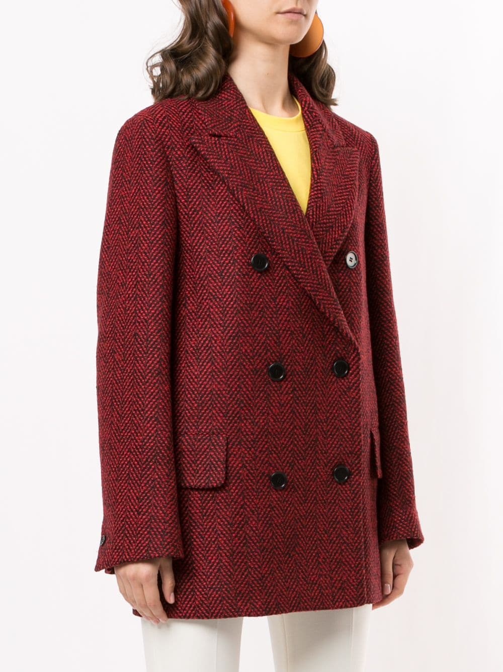 herringbone double-breasted coat - 3