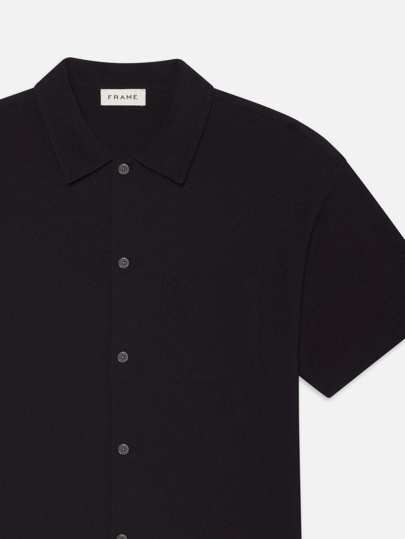 FRAME Light Pique Button Down Polo in Dark Navy outlook