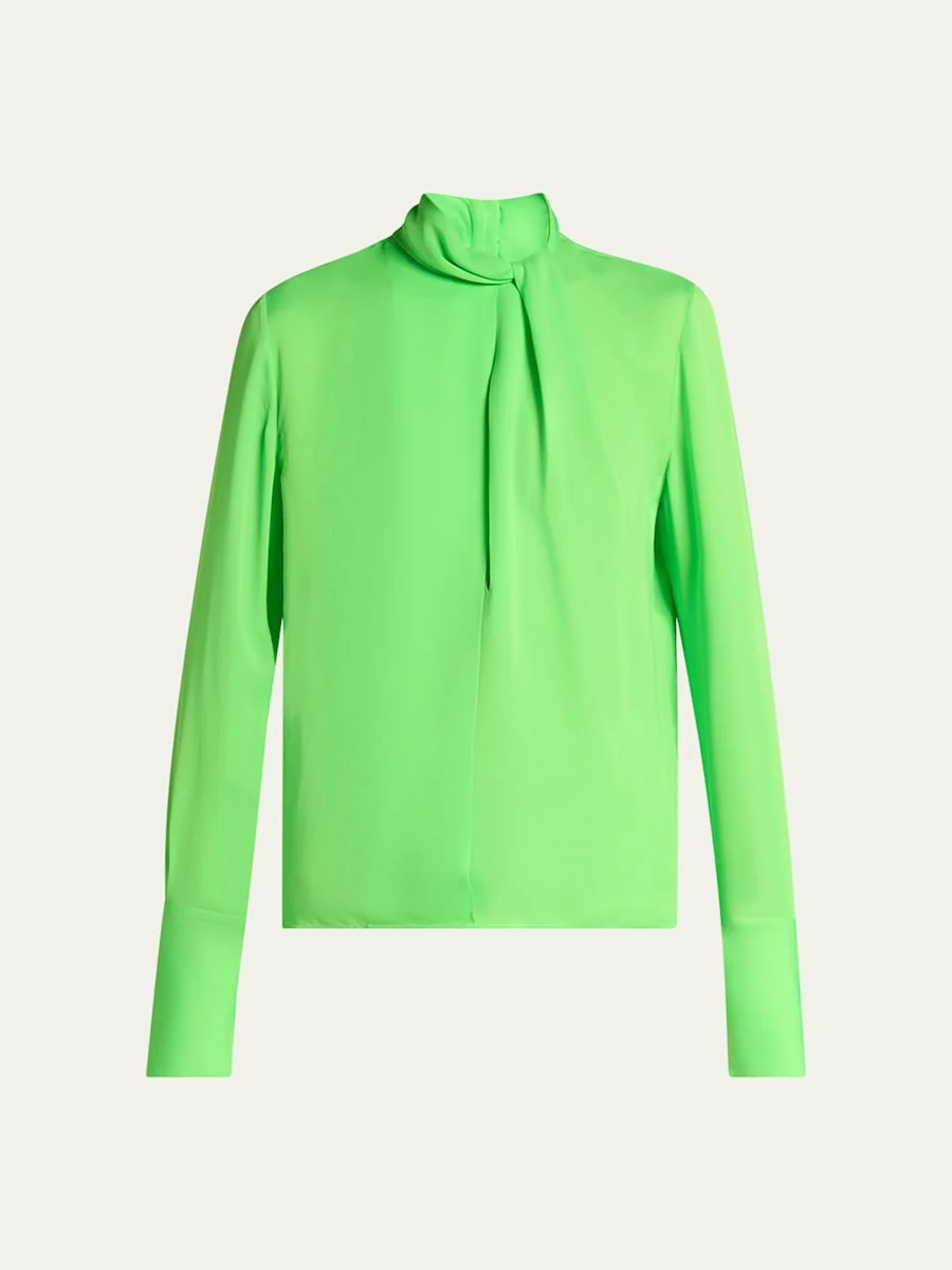 Twisted-Neck Silk Long-Sleeve Shirt - 1