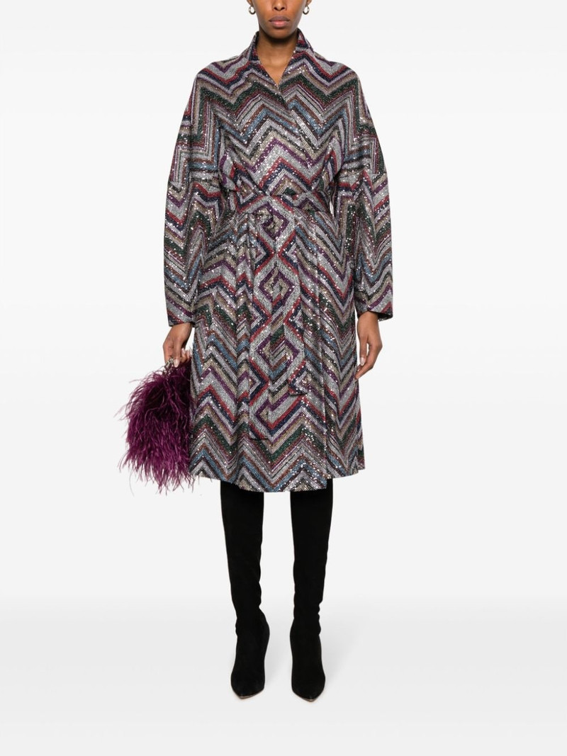 Missoni Zigzag sequin-embellished belted coat outlook