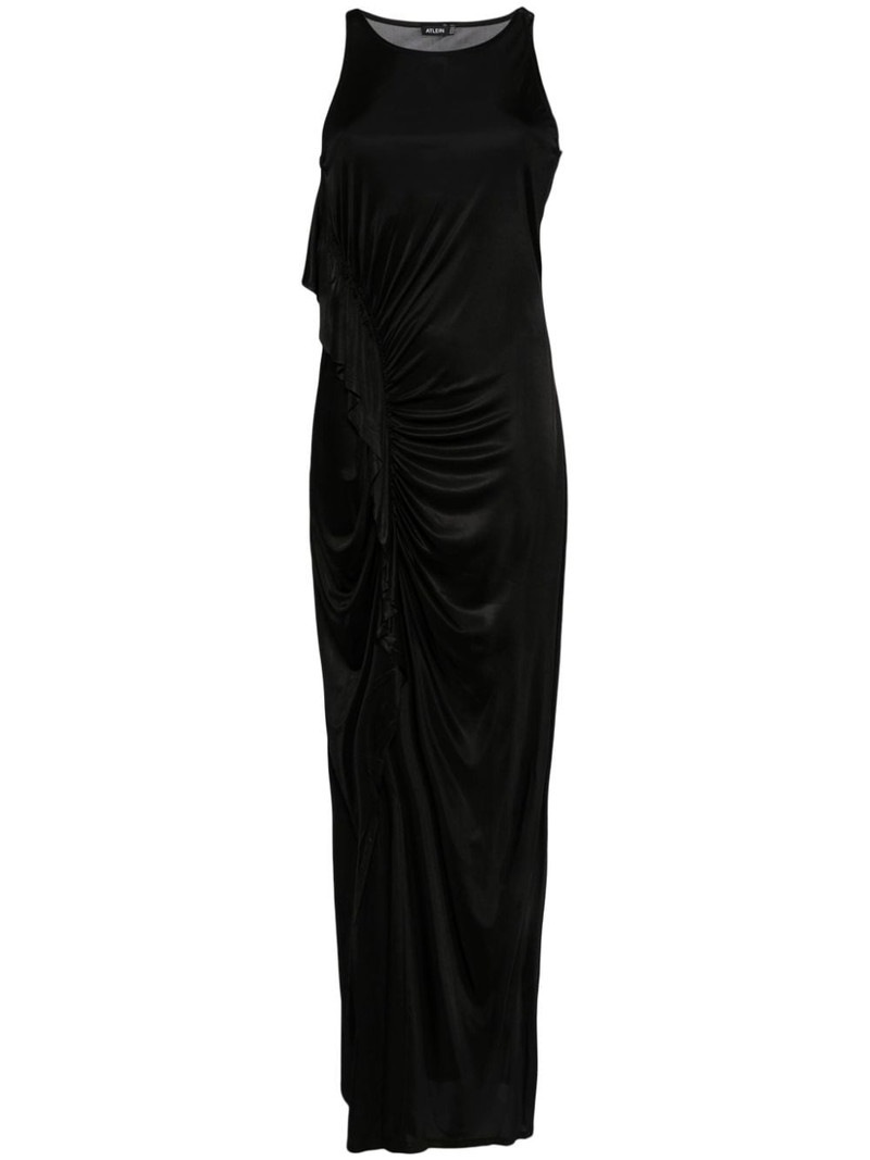 single-sleeve ruched gown 1