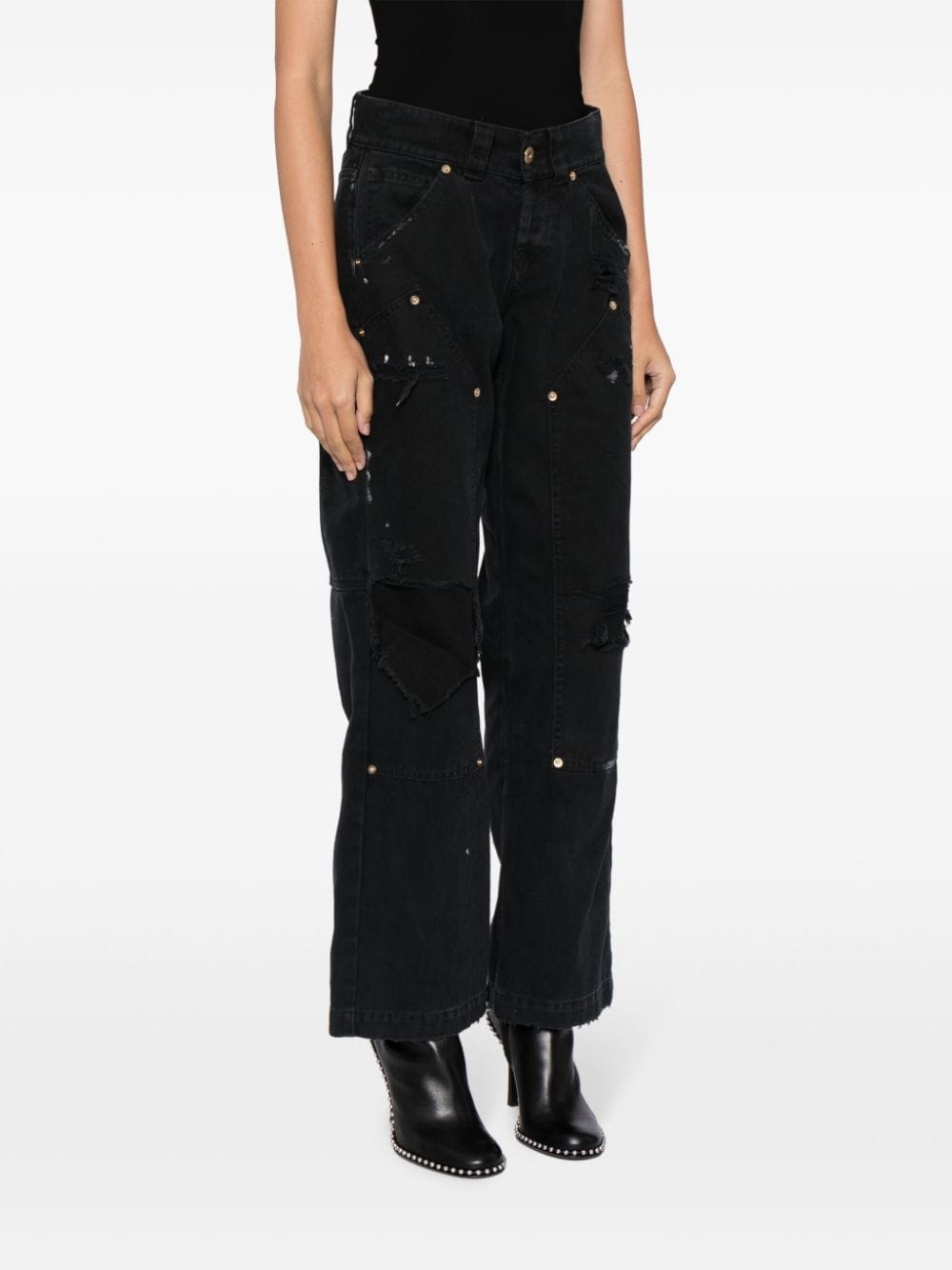 distressed panelled straight-leg jeans - 3