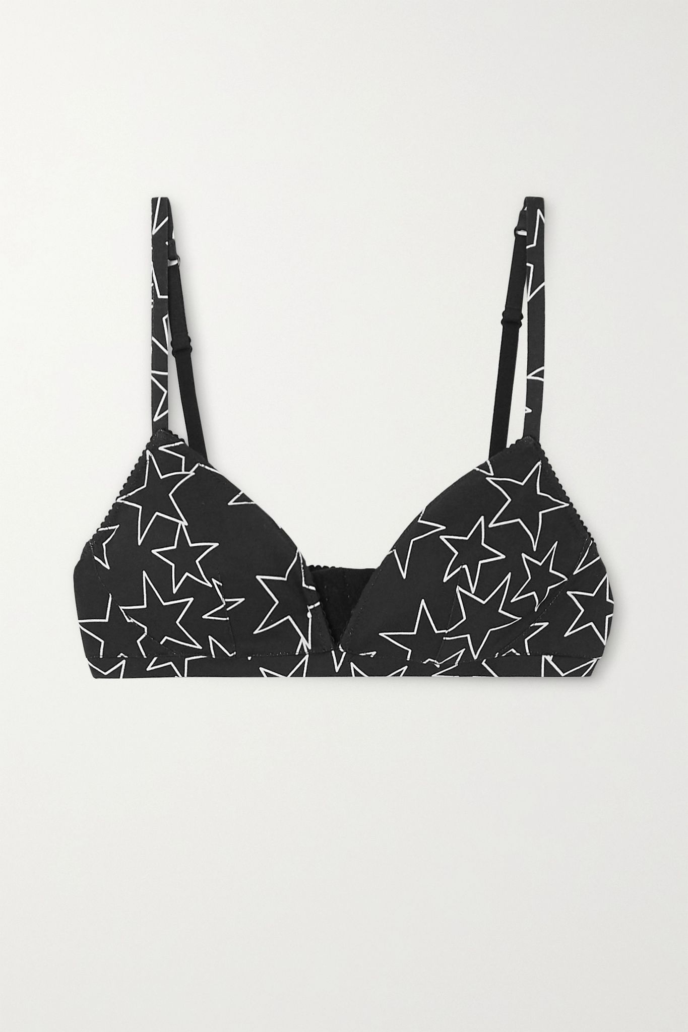 Printed cotton-jersey soft-cup triangle bra  - 1