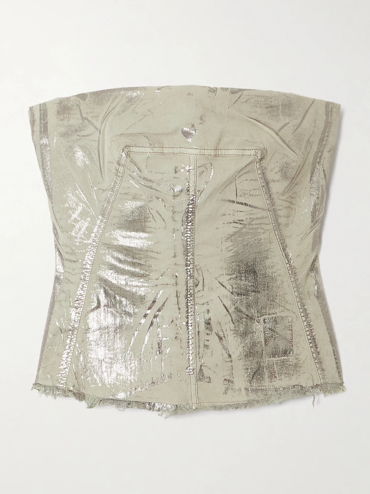 Strapless Frayed Metallic Denim Bustier Top - 1