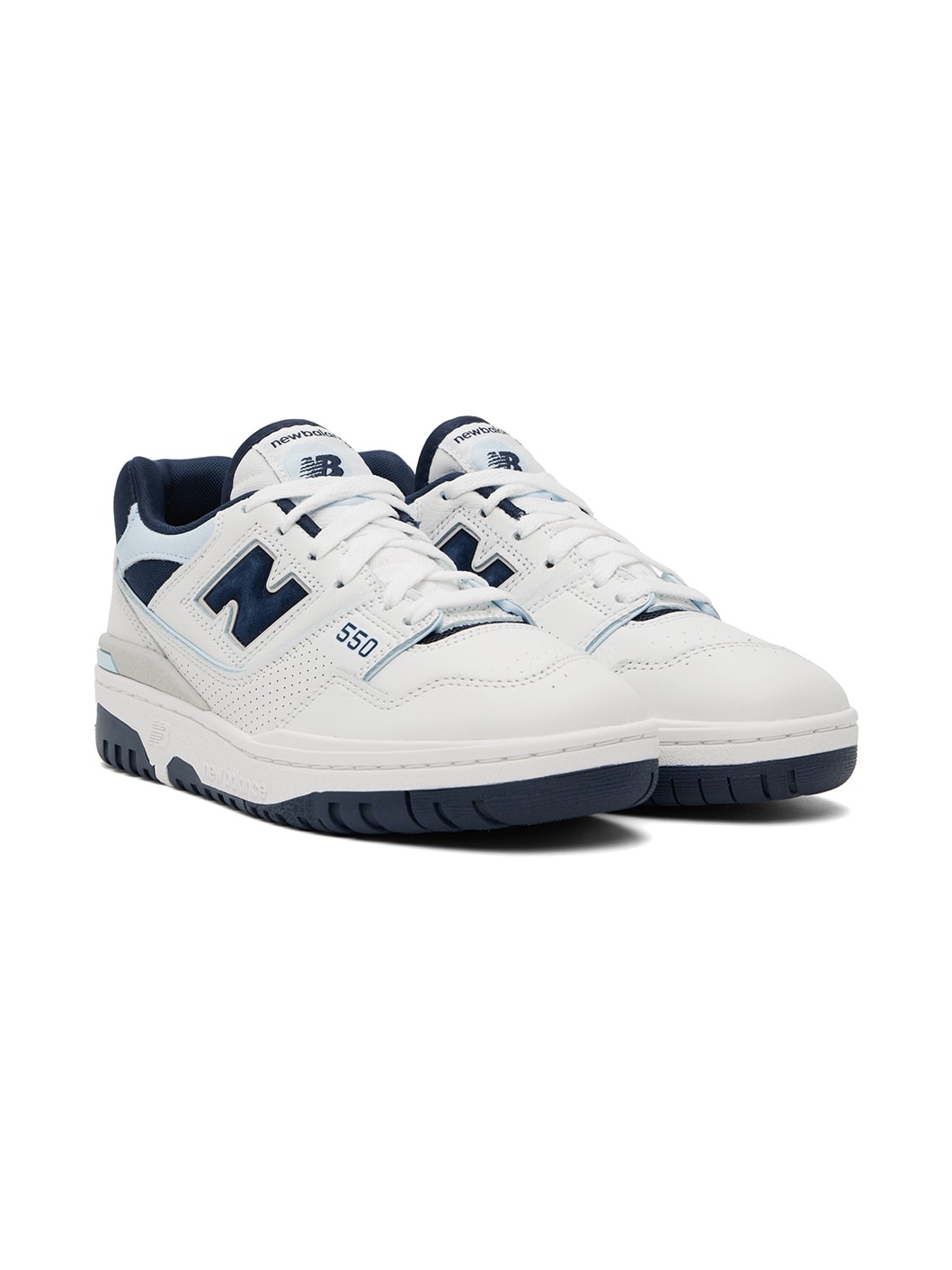 White & Navy 550 Sneakers - 4