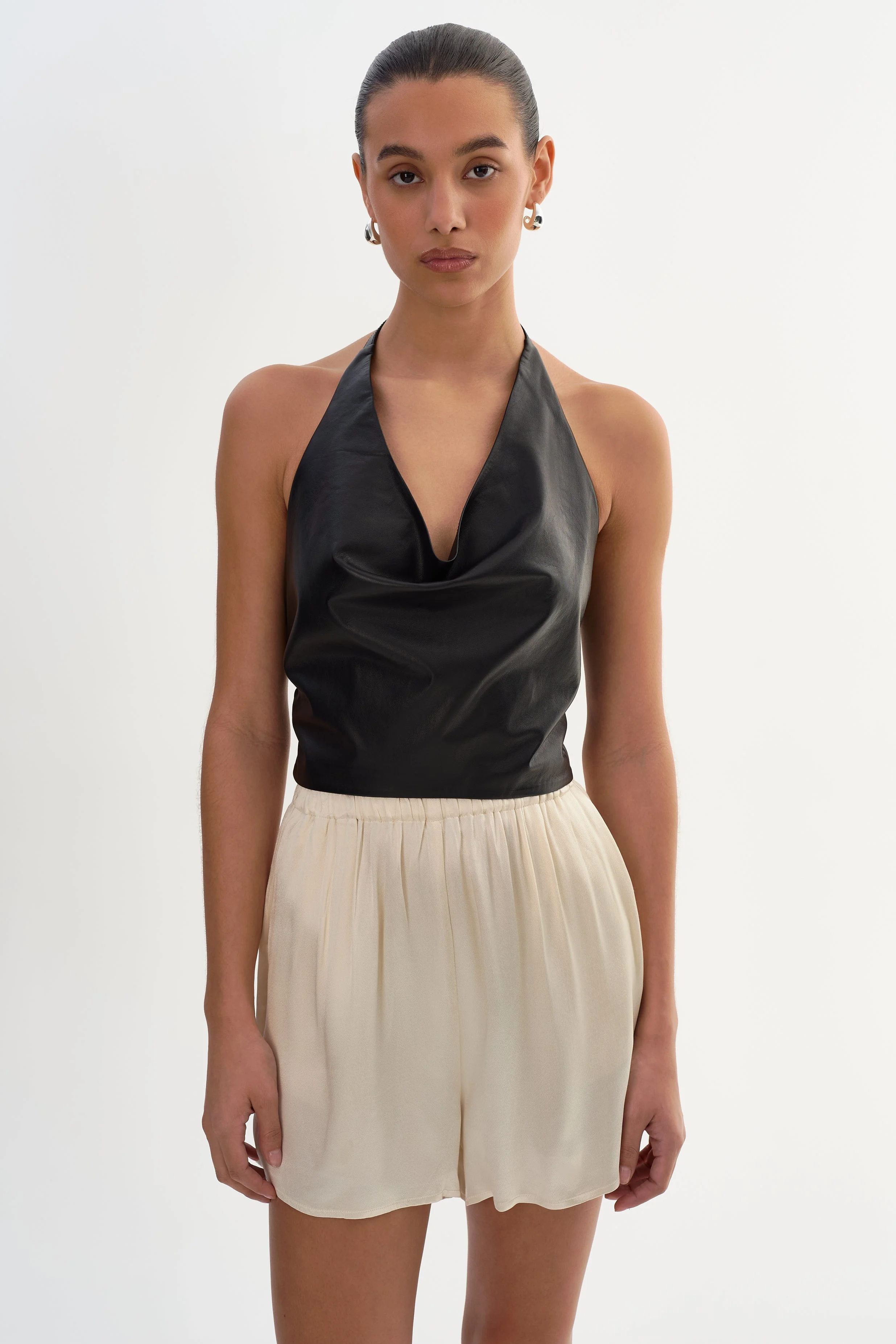 SYEDA | Cowl Neck Leather Top - 1