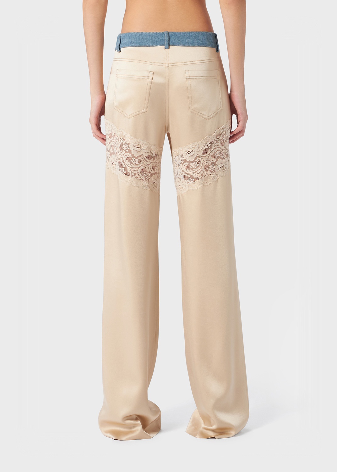 SATIN PANTS WITH DENIM AND LACE INSERTS - 4