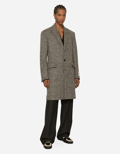 Dolce & Gabbana Single-breasted melange diagonal-weave wool coat outlook