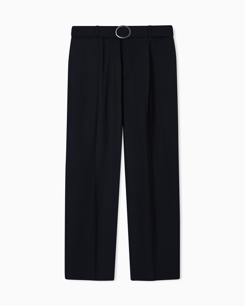TROUSERS WITH PLEATS AND BELT IN STRETCH WOOL CANVAS 1