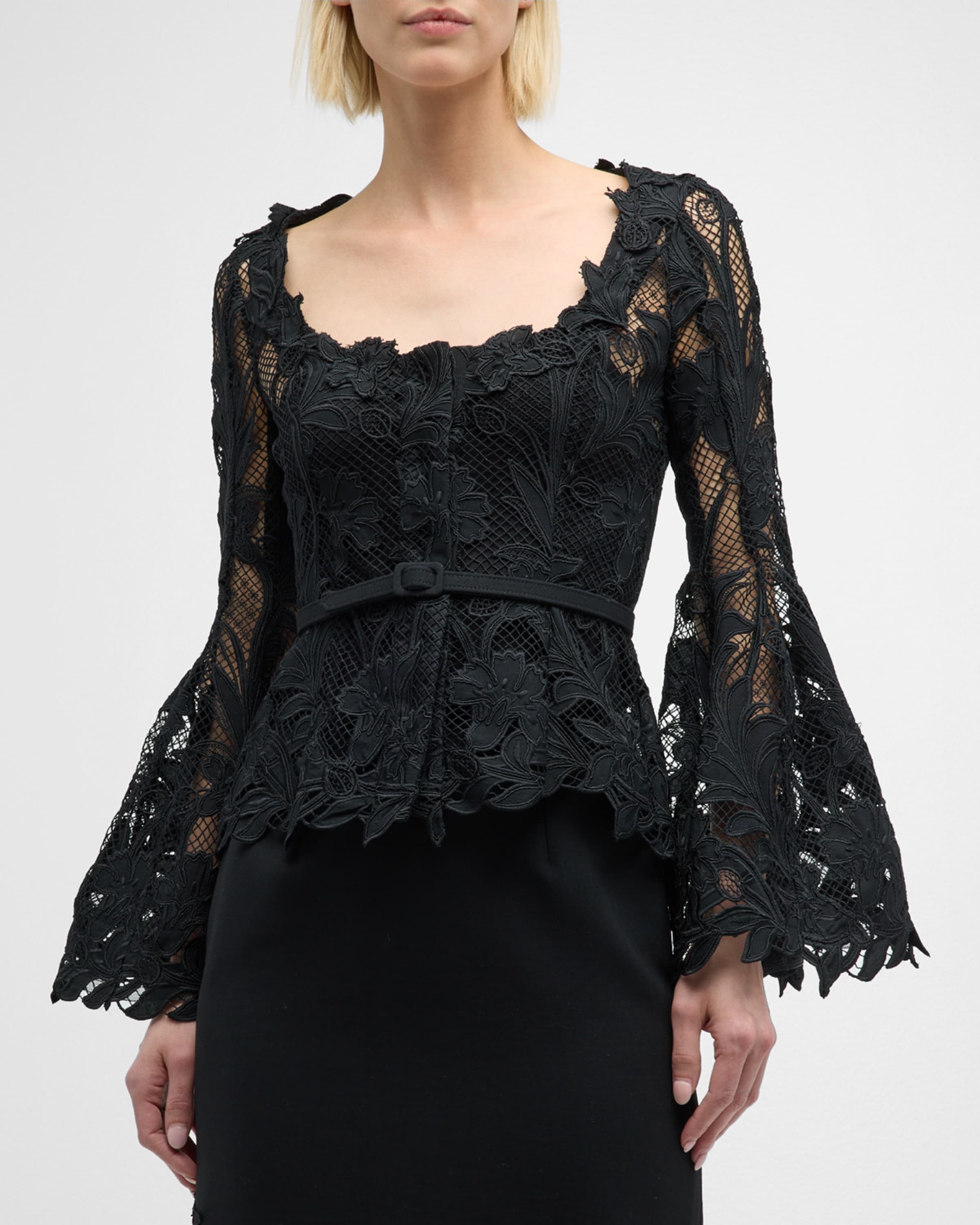Marbled Carnation Guipure Jacket with Belted Waist - 2