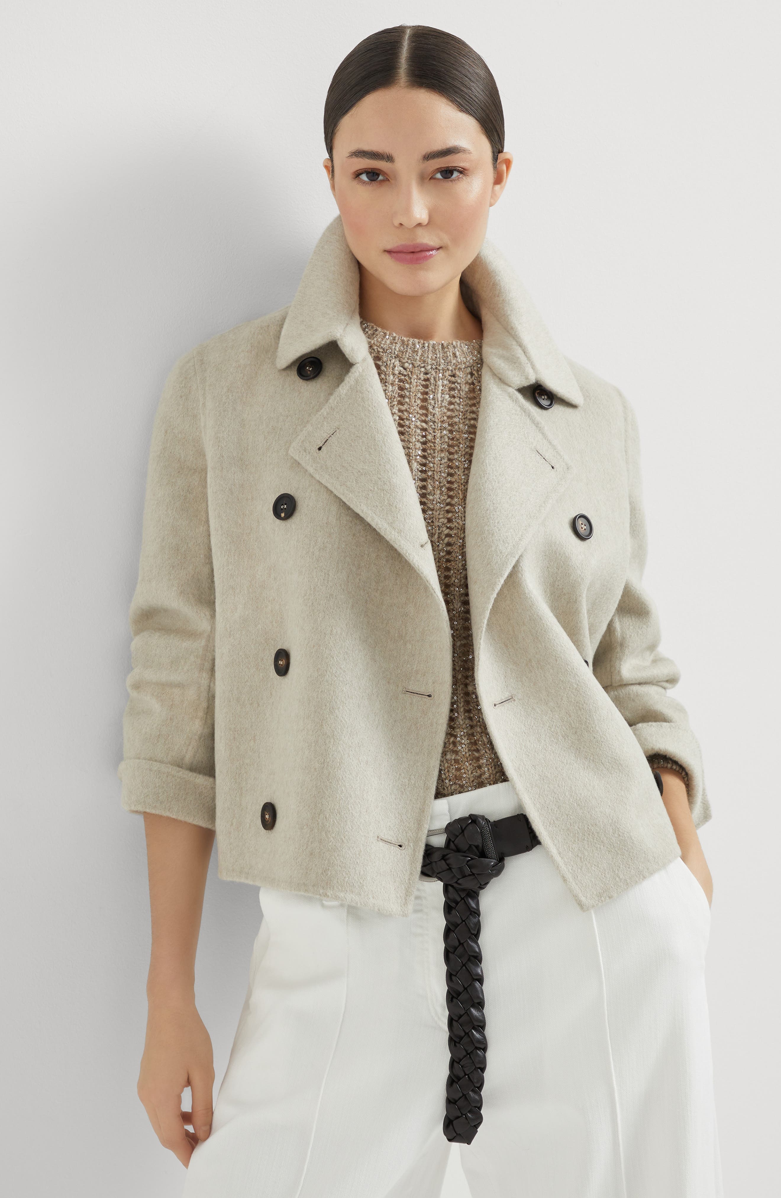 Brunello Cucinelli Hand-finished Caban jacket in Cool Beige at Nordstrom - 5
