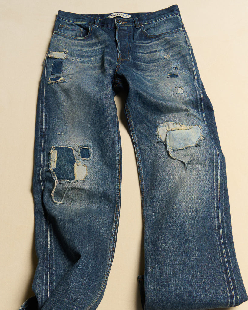 STRAIGHT LEG DENIM JEANS IN DARK-BLUE - 5