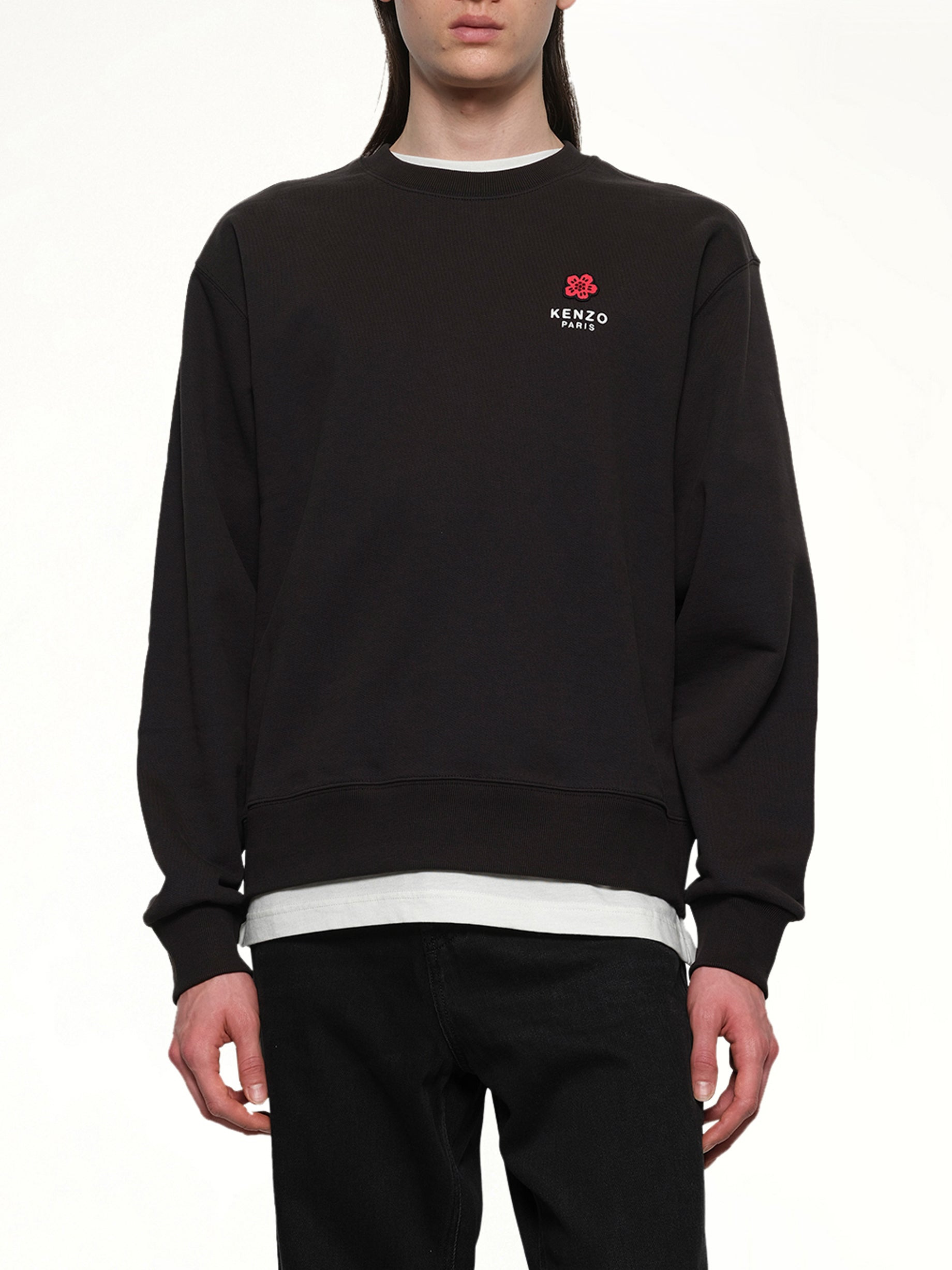 Gots Boke Flower Embroidered Classic Sweatshirt in Black - 6