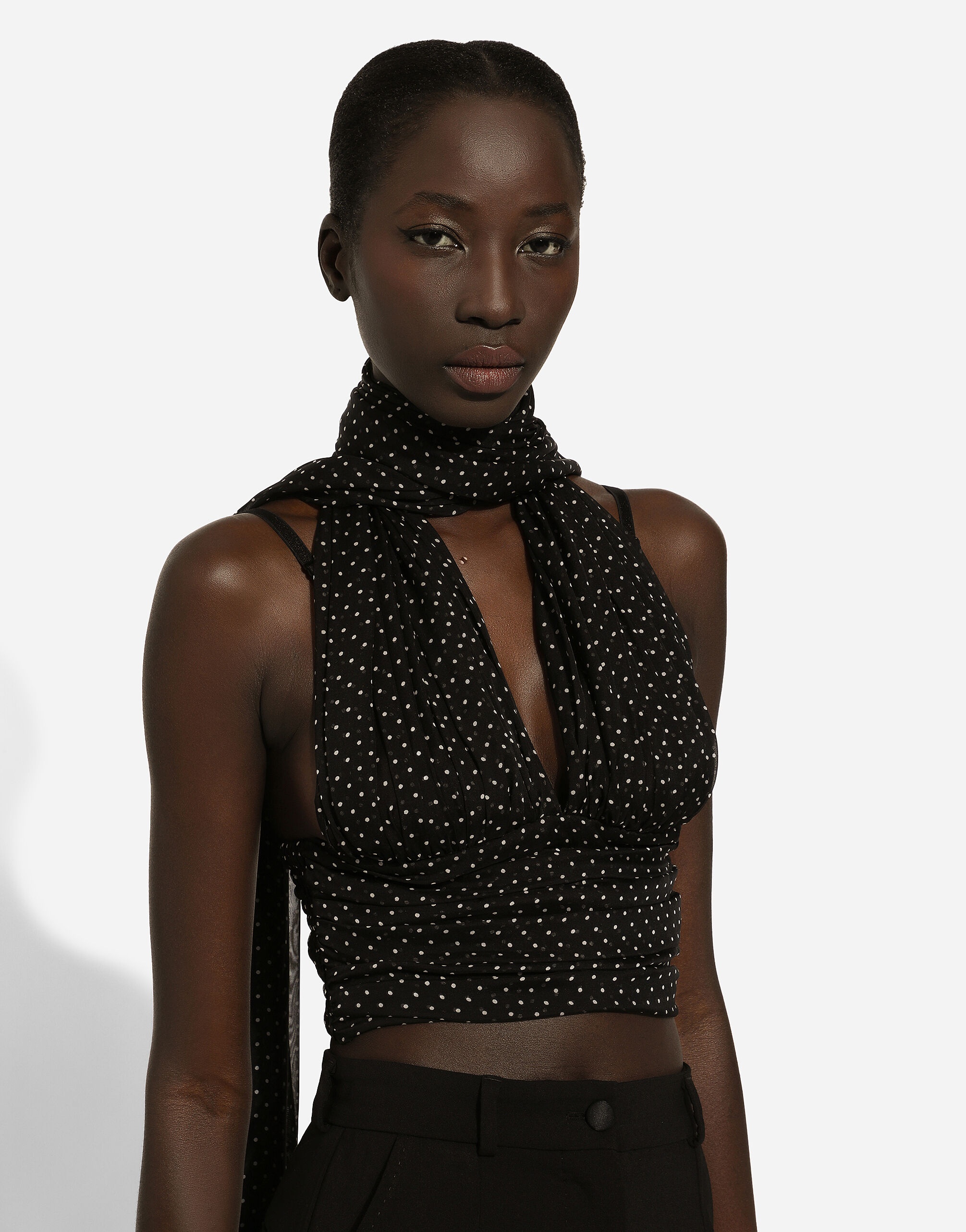 Chiffon top with polka-dot print and scarf detail - 5