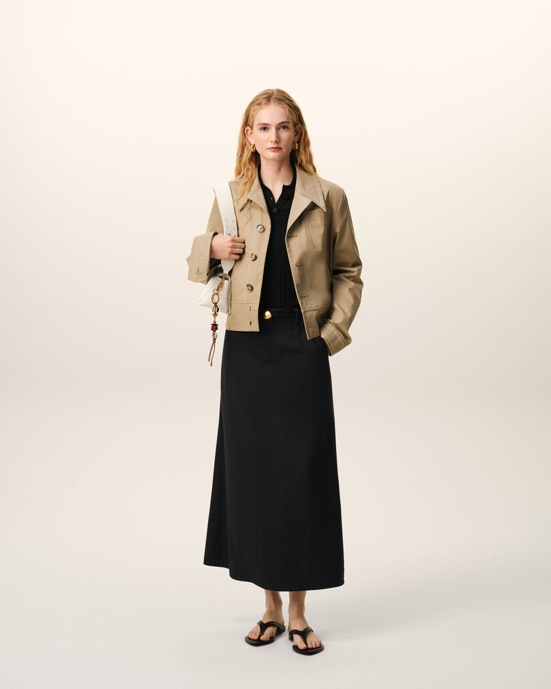 AMI Paris BLACK BLENDED LINEN TAILOR CONSTRUCTION LONG TRAPEZE SKIRT outlook