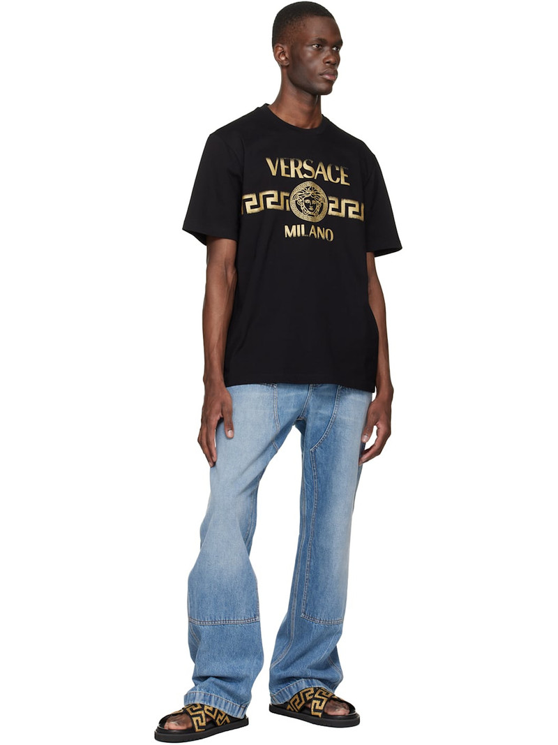 VERSACE Black Printed Cotton-Jersey Regular T-shirt outlook