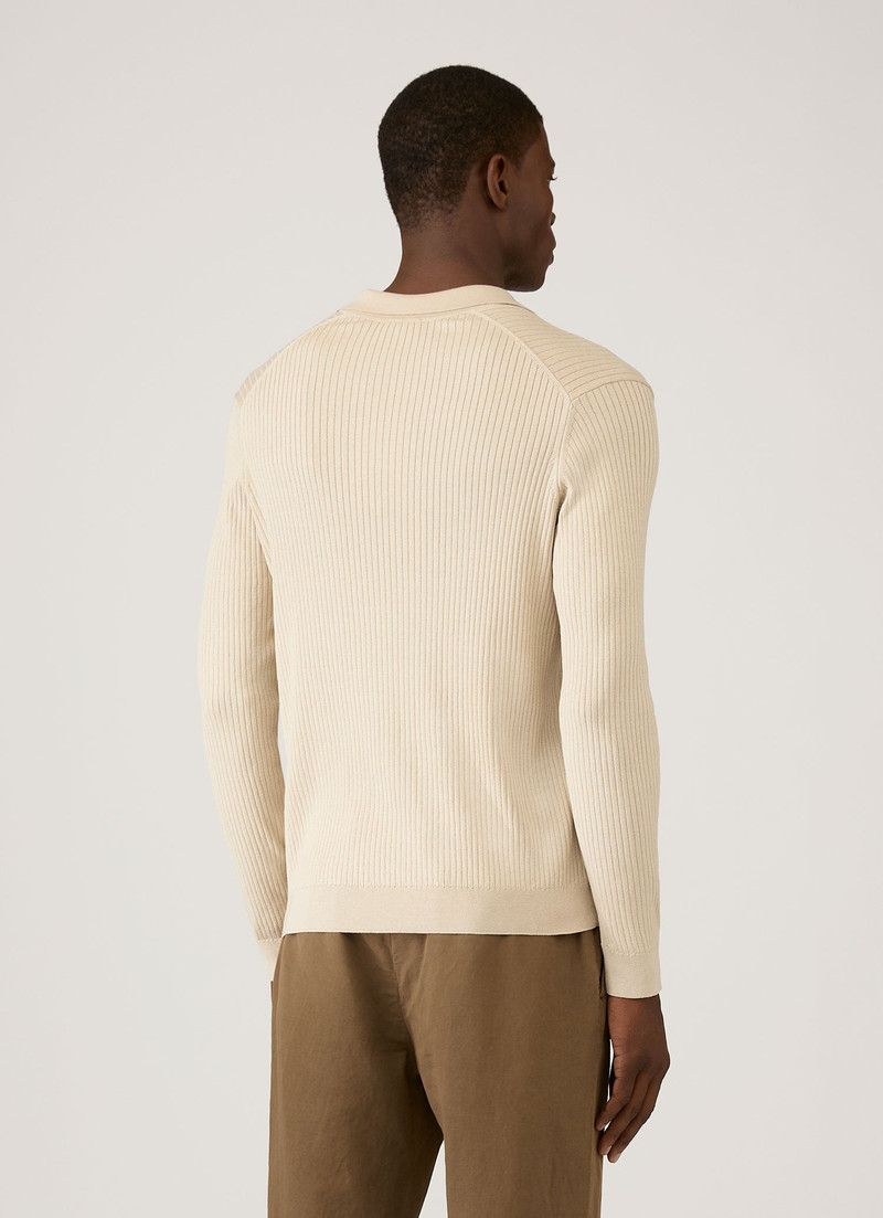 Long Sleeve Fine Rib Silk Cotton Polo Shirt 5