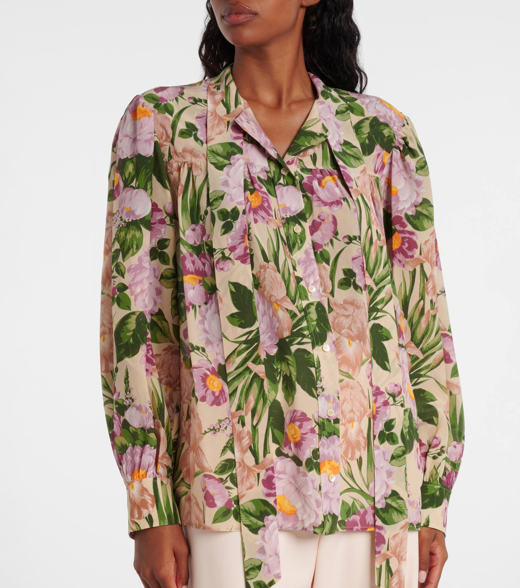 Tie-neck silk crêpe de chine blouse - 6
