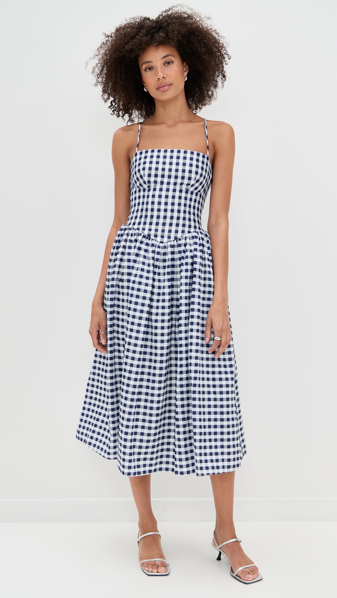 Navy Printed Taffeta Midi Dress - 6