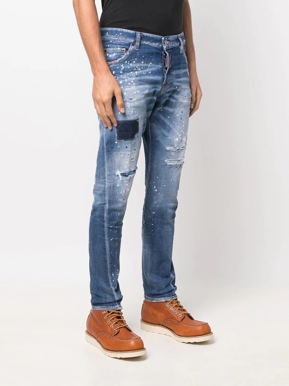 distressed-finish straight leg jeans - 3