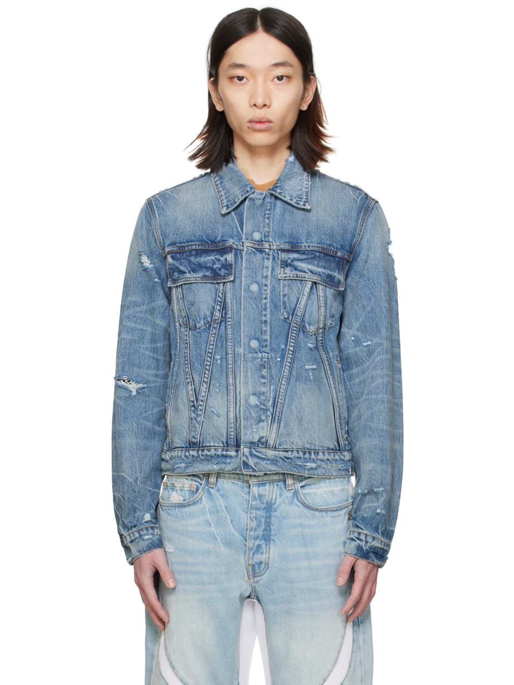 AMIRI Blue 'MA' Denim Jacket | ssense | REVERSIBLE