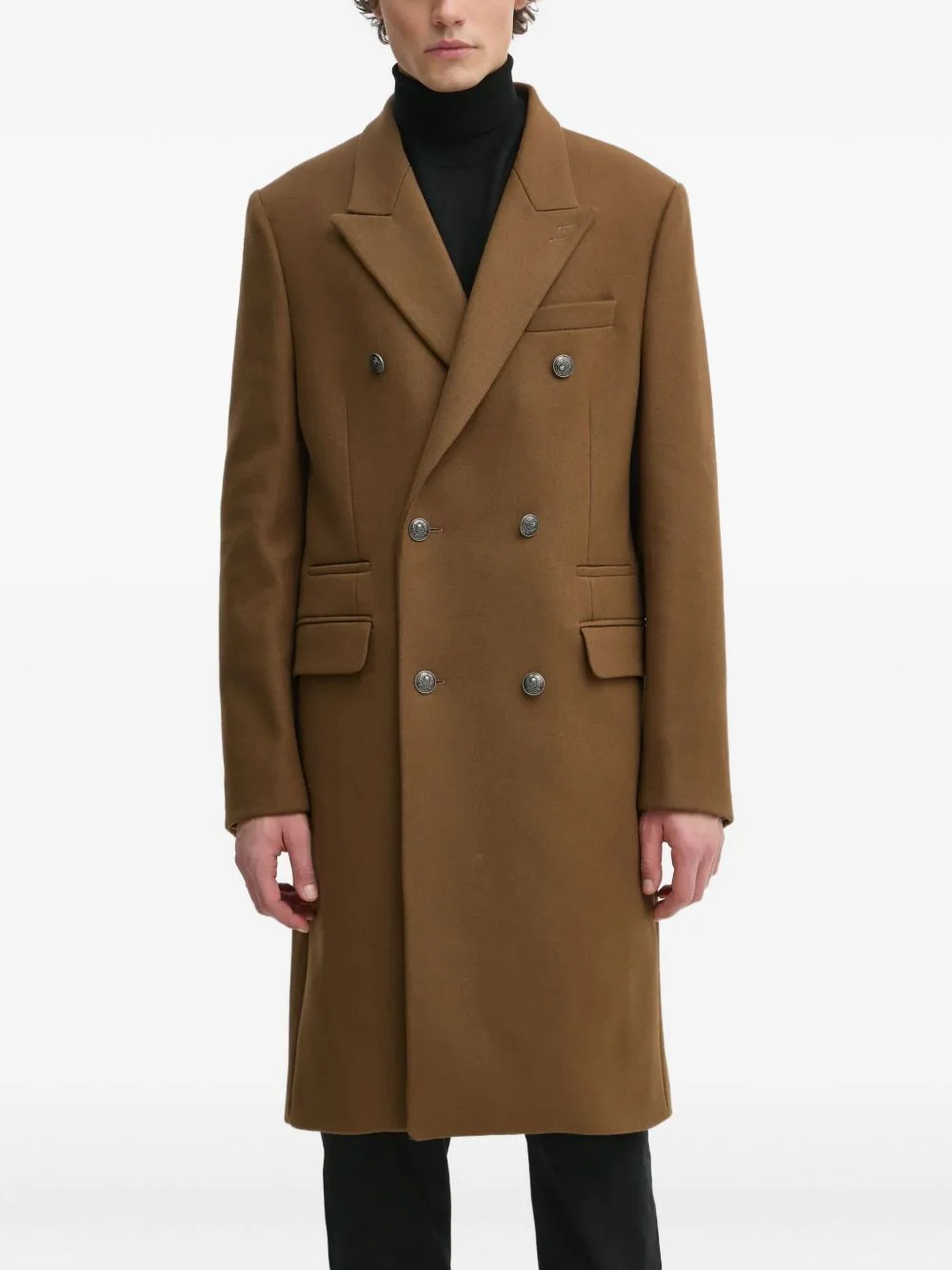 double-breasted peak-lapel coat - 1