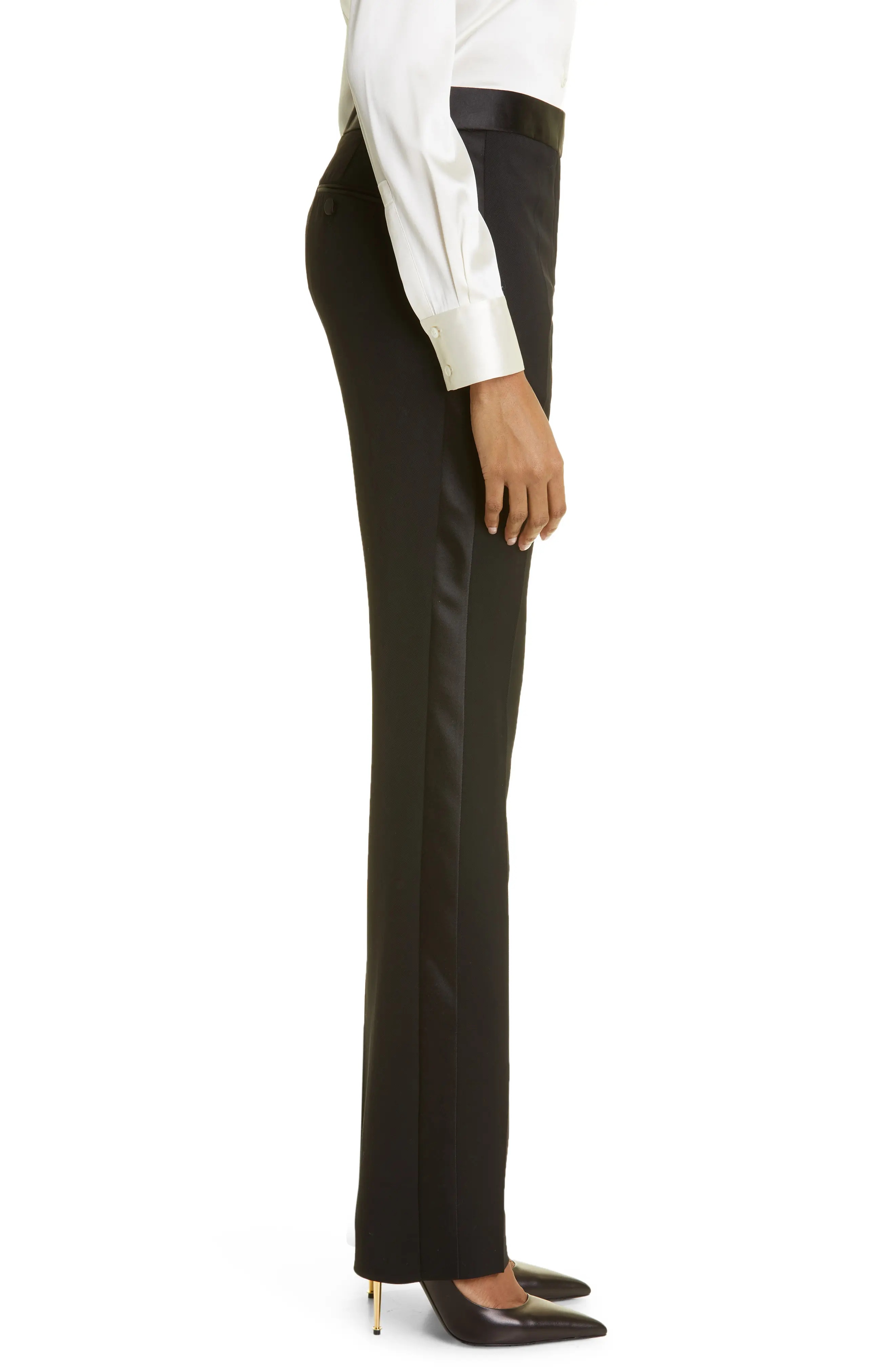 Grain de Poudre Wool Wide Leg Tuxedo Pants - 4