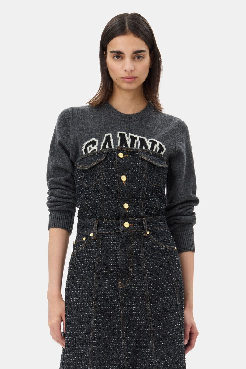 BLACK FLUFFY DENIM CORSAGE DRESS 3
