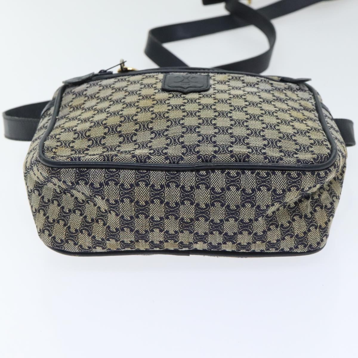 CELINE Macadam Canvas Shoulder Bag Navy Gold - 5