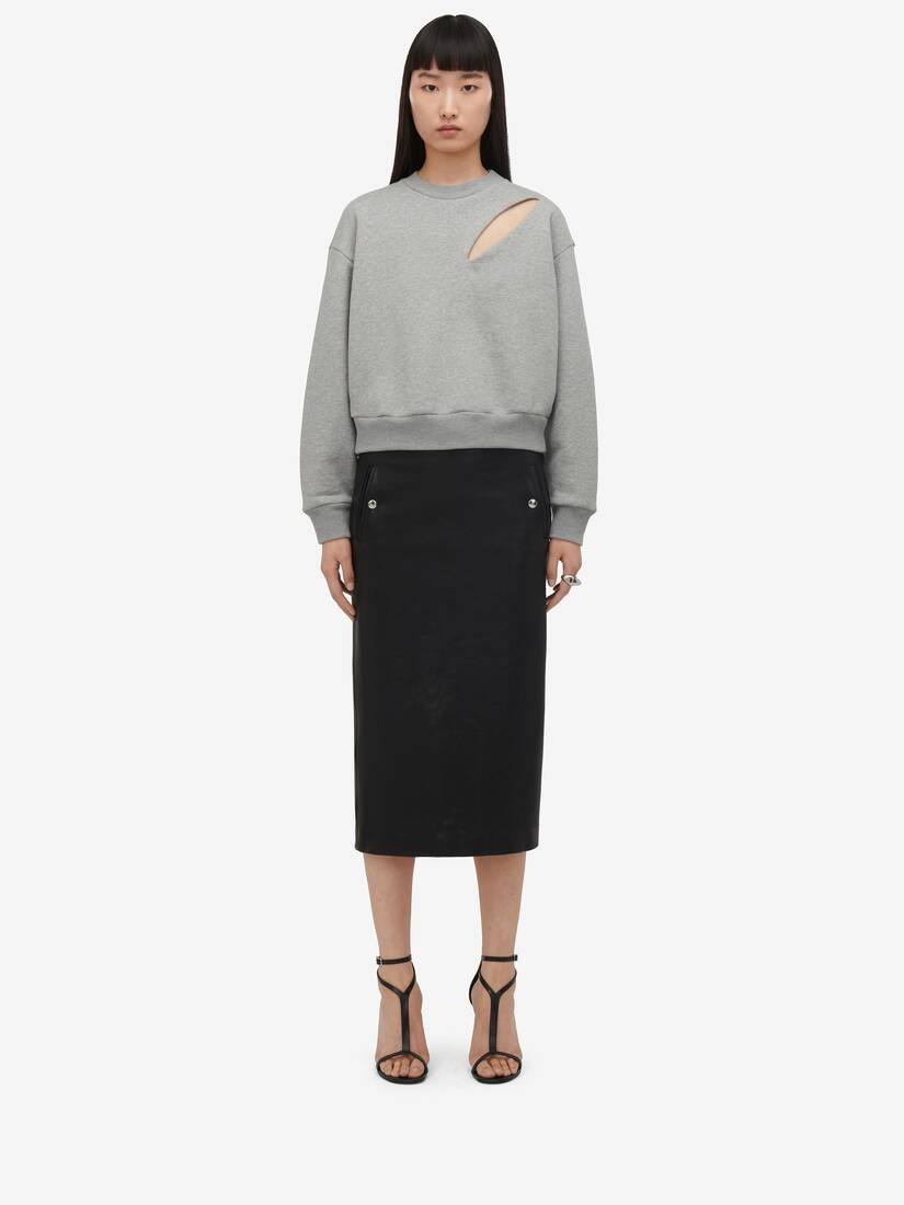 Women's Slashed Sweatshirt in Grey Melange - 3