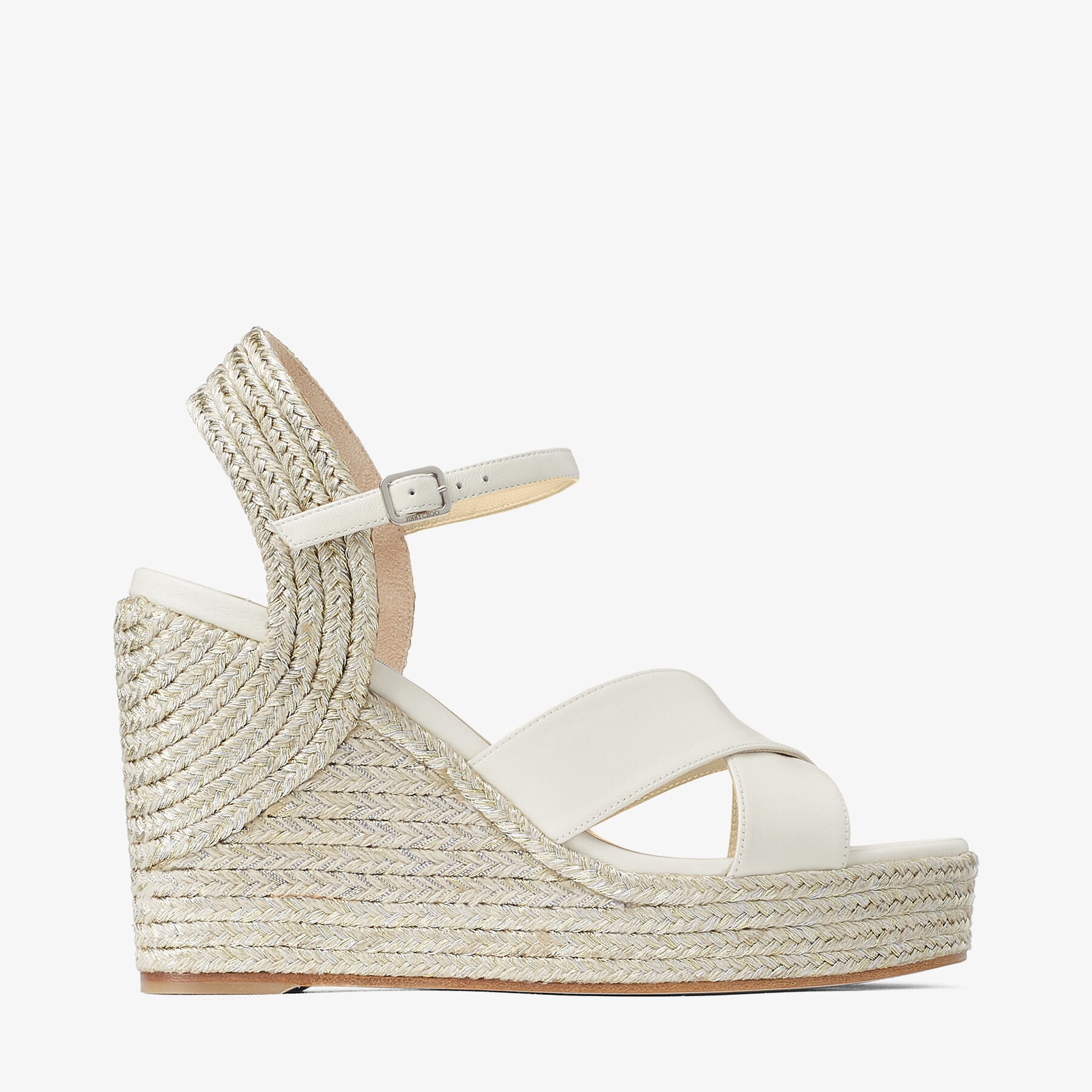 JIMMY CHOO Dellena 100 Latte Nappa Leather Wedge with Metallic Rope ...