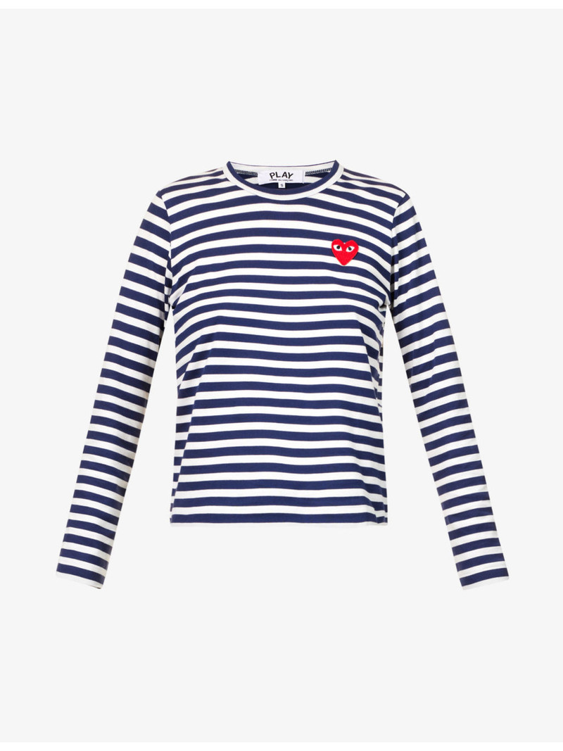 Comme des Garçons PLAY Heart-embroidered striped cotton-jersey top outlook