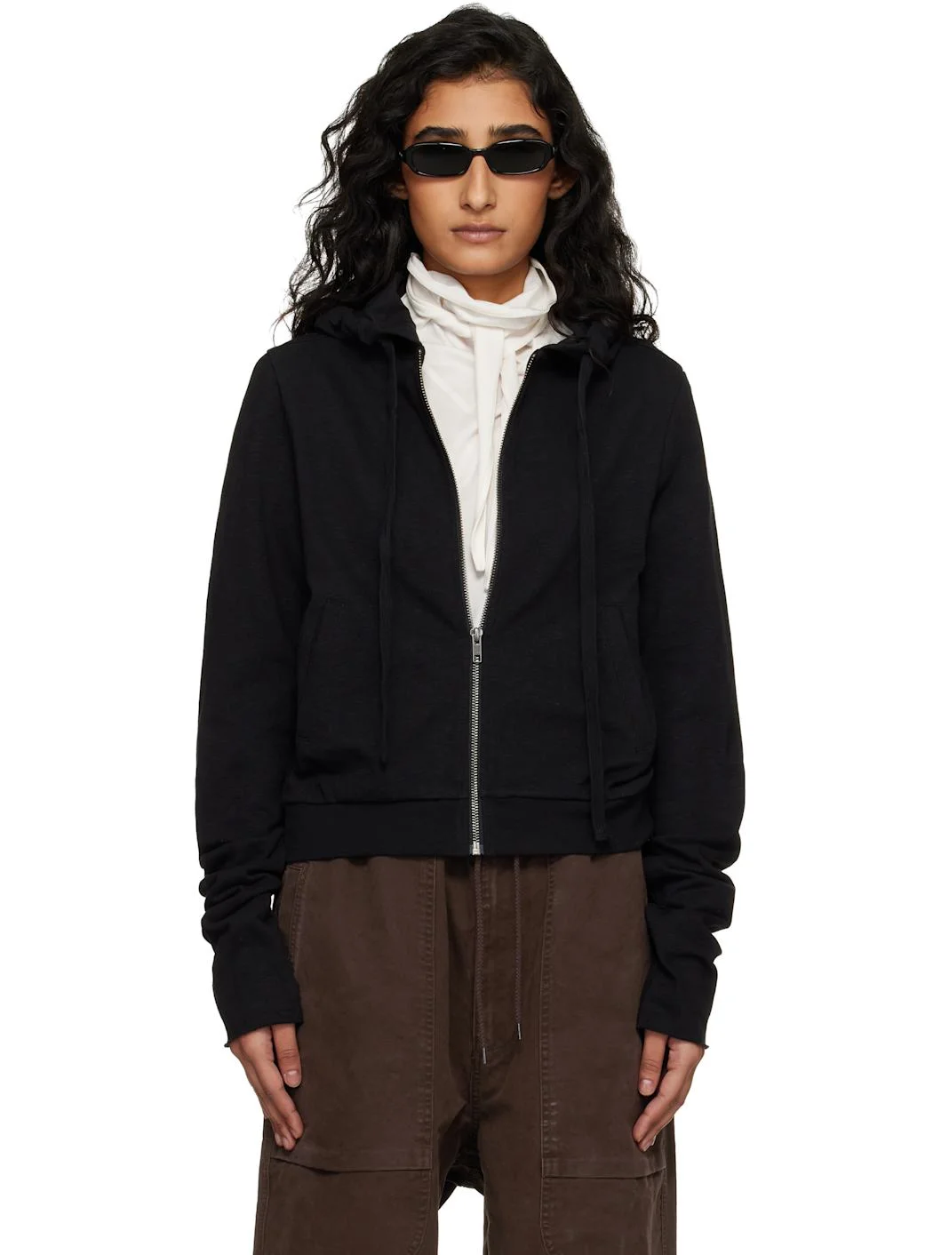 Black Lightweight Cropped Zip Up Hoodie - 1