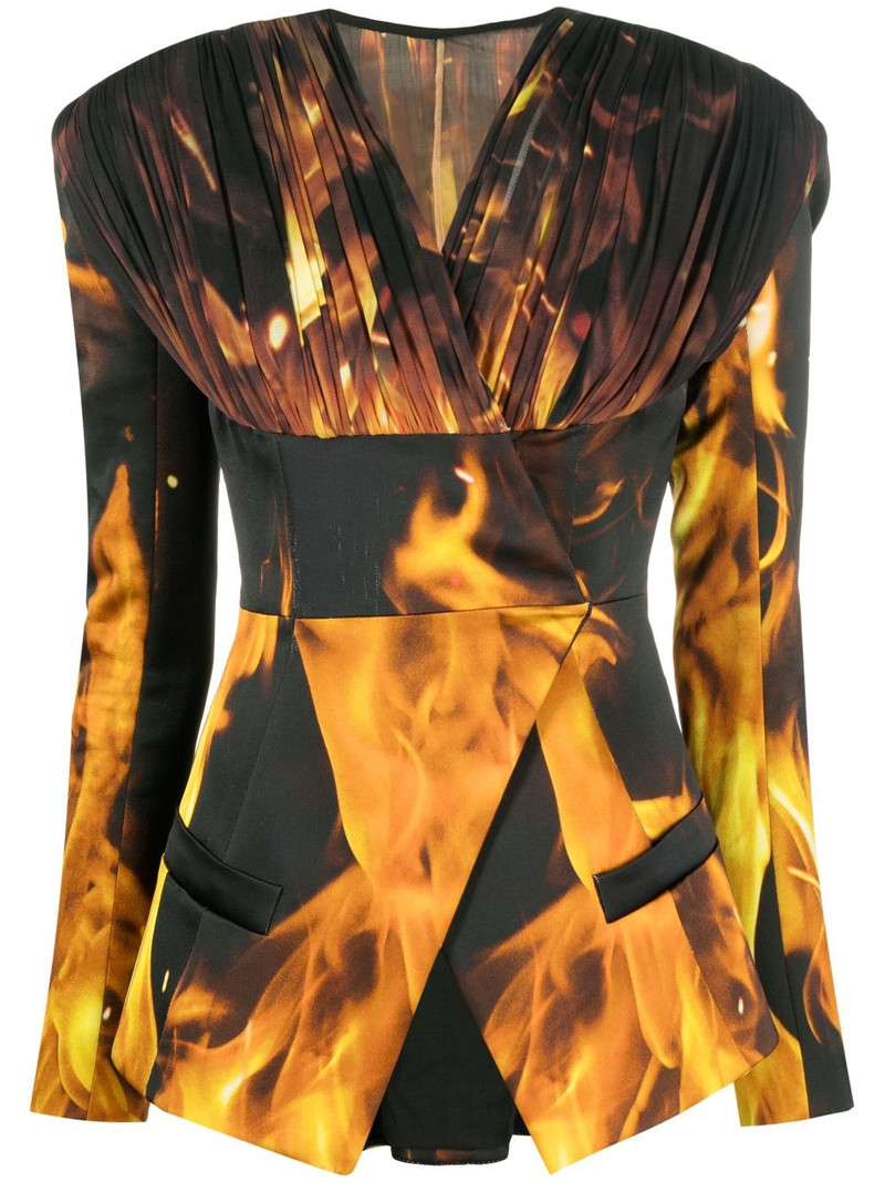 fire-print collarless blazer 1