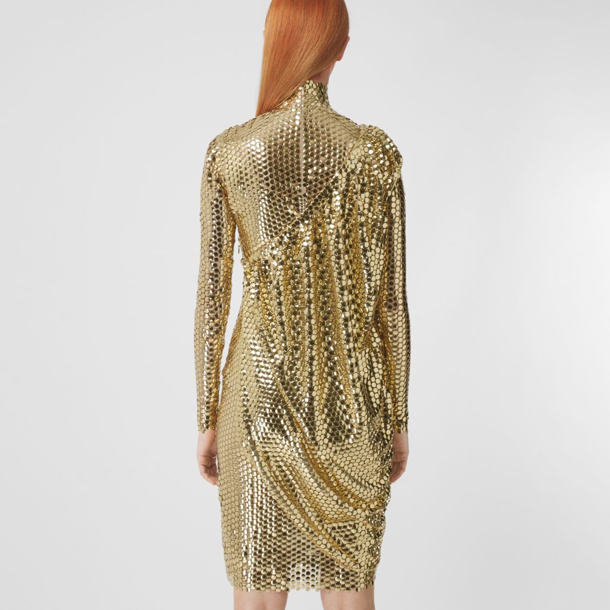 Metallic Paillette-embellished Mesh Asymmetric Dress - 3