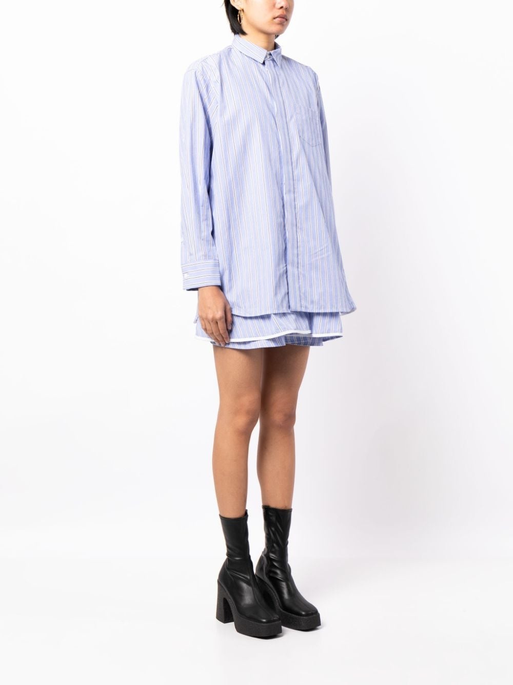 striped ruffle-trim cotton shirtdress - 3